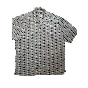 Italian Abstract Geometric Dress Shirt Silky Feel Artwear Mens XL Statement Top